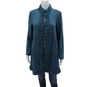 Pure Essence Women Coatigan Blue High Neck Long Sleeve Solid Size S